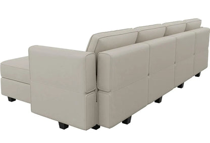 Grey Velvet Modular Sectional Sofa L-Shape Reversible Chaise Storage 4-Seat Living Room, Customized
