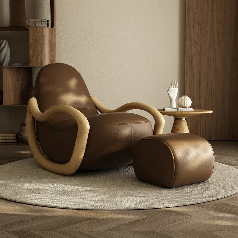 Cream wind solid wood rocking chair technical cloth household balcony Chinese lazy sofa  FT