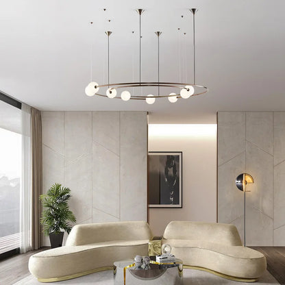NEW 2025 Nordic Modern Creative Ring Pendant Chandelirer for Living Room Planet Round Hanging Lamp Glass Lampshade Decoration Li