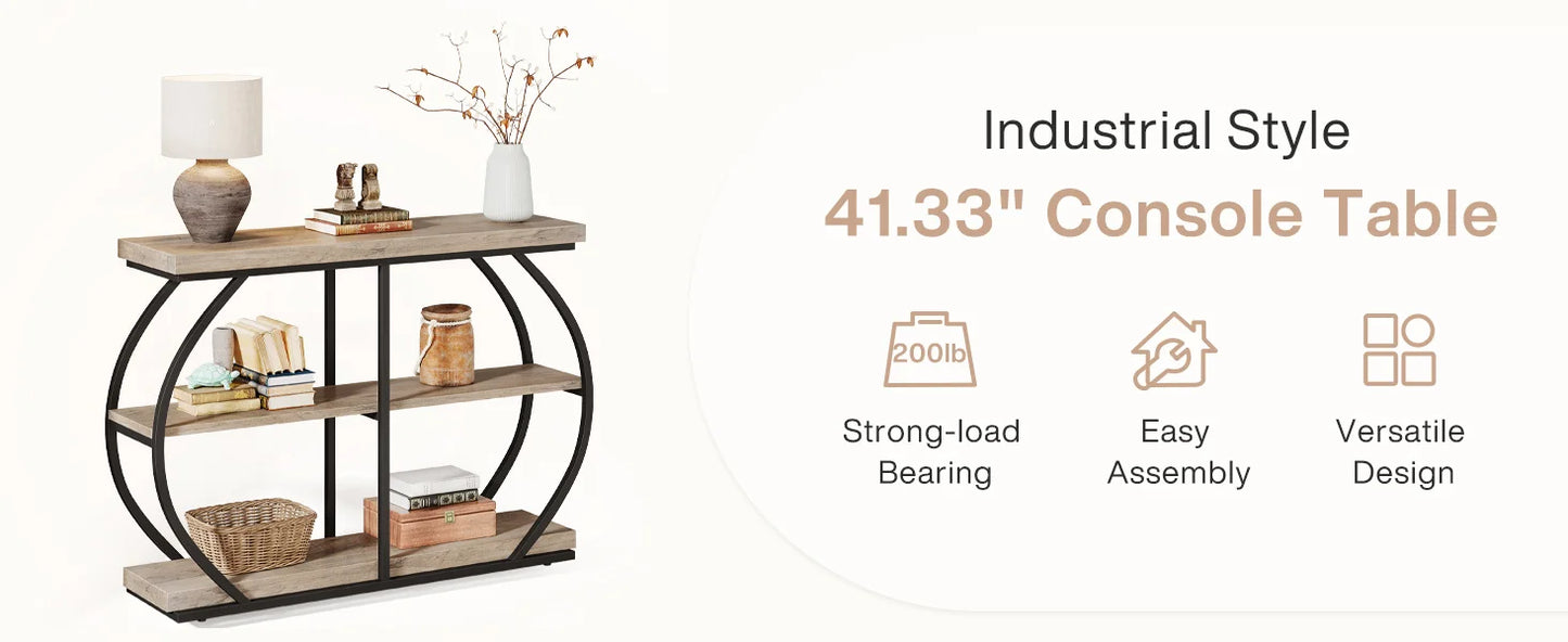 Tribesigns 41.3" Console Table, Industrial 3-Tier Entryway Table with Arched Metal Frame and Storage Shelves for Living Room