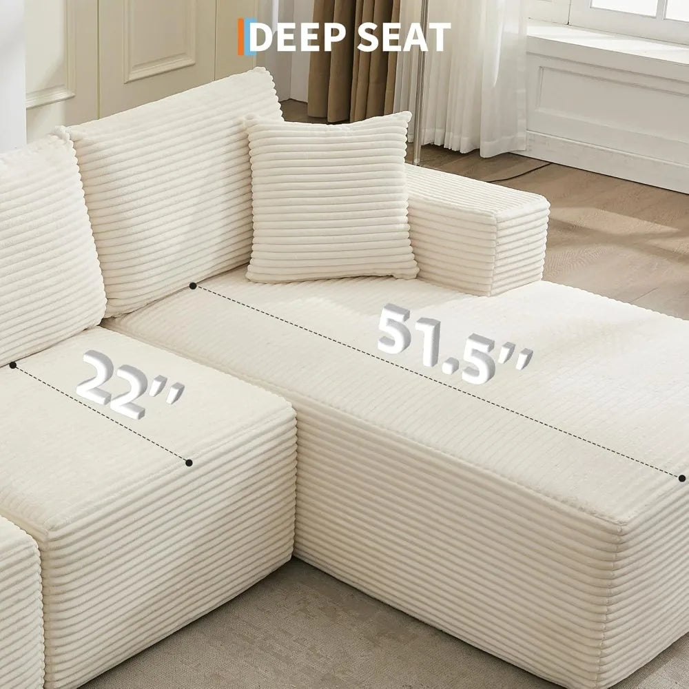 118" Compressed Sofa for Living Room L Shaped Boneless Couch, Modular Sectional Sofa, Sofa Bed Memory Foam Couches with Chaise