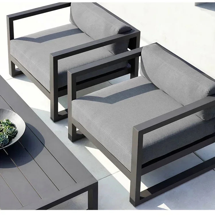 Outdoor Aluminum Alloy Sofa Four Piece Set, Terrace Garden Bar Waterproof Sofa Furniture Set