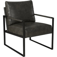 Leather Accent Chair with Metal Frame, Comfy Living Room Chair with Plump Backrest and Cushion, Mid Century Modern Chair