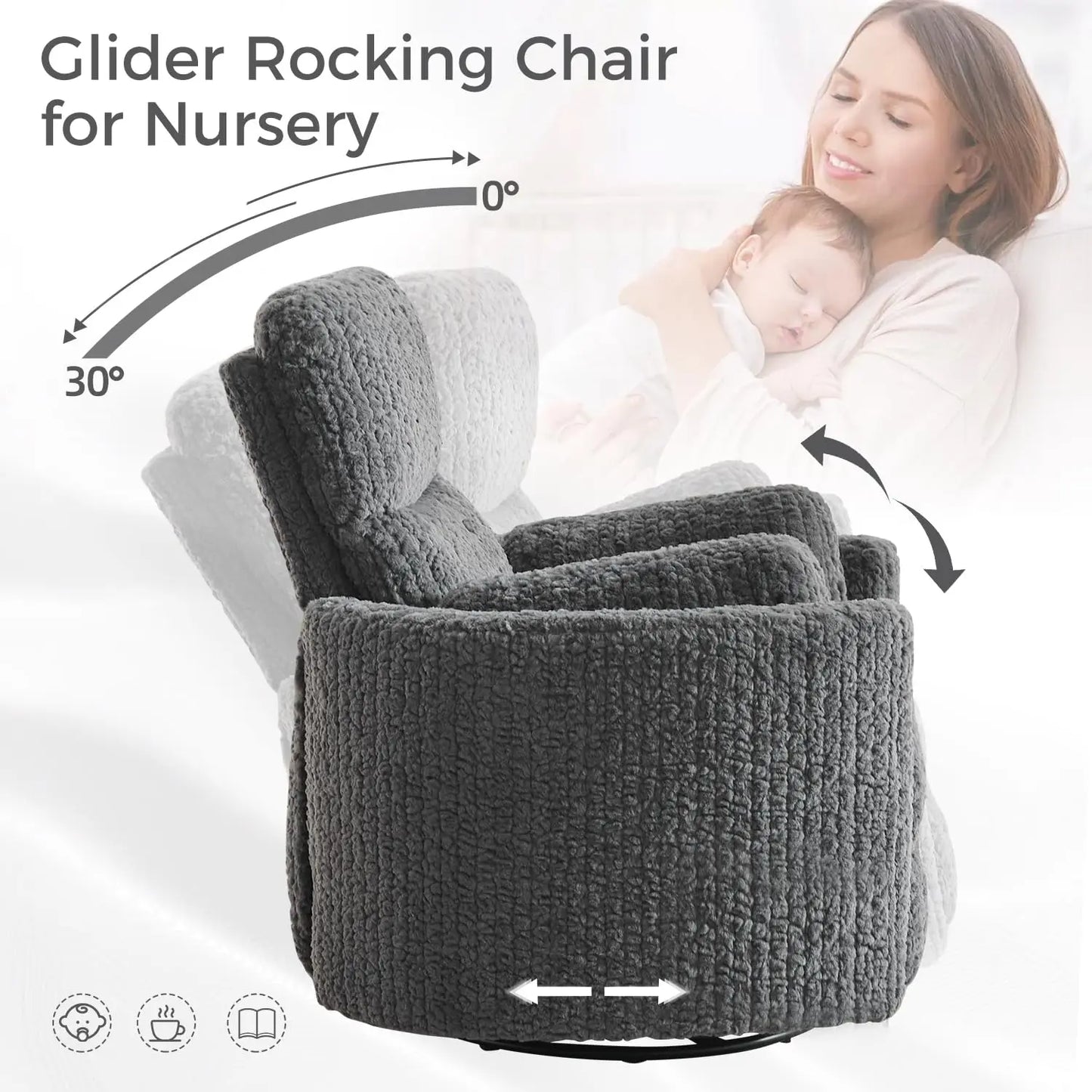 TODRANI Power Swivel Glider Rocking Recliner Nursery Chair with 2 Pillows, Reclining Chair with Type - C & USB Charger Ports