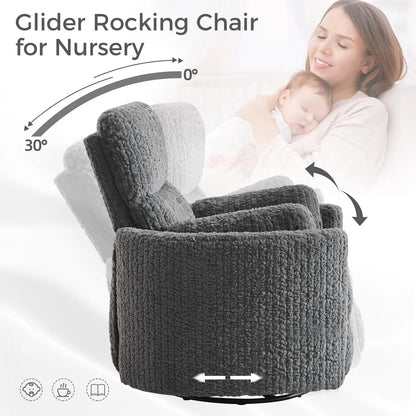 TODRANI Power Swivel Glider Rocking Recliner Nursery Chair with 2 Pillows, Reclining Chair with Type - C & USB Charger Ports