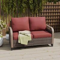 2 Seat Outdoor Sofa with Cushions, Patio Garden Furniture, Deck Backyard, 500 lbs Capacity, Brown/Red