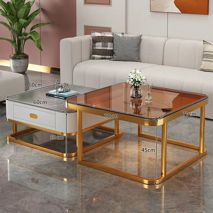 Glass Luxury Coffee Tables Bedside Centre Center Coffee Tables Gold Combination Nordic Basse De Salon Living Room Furniture