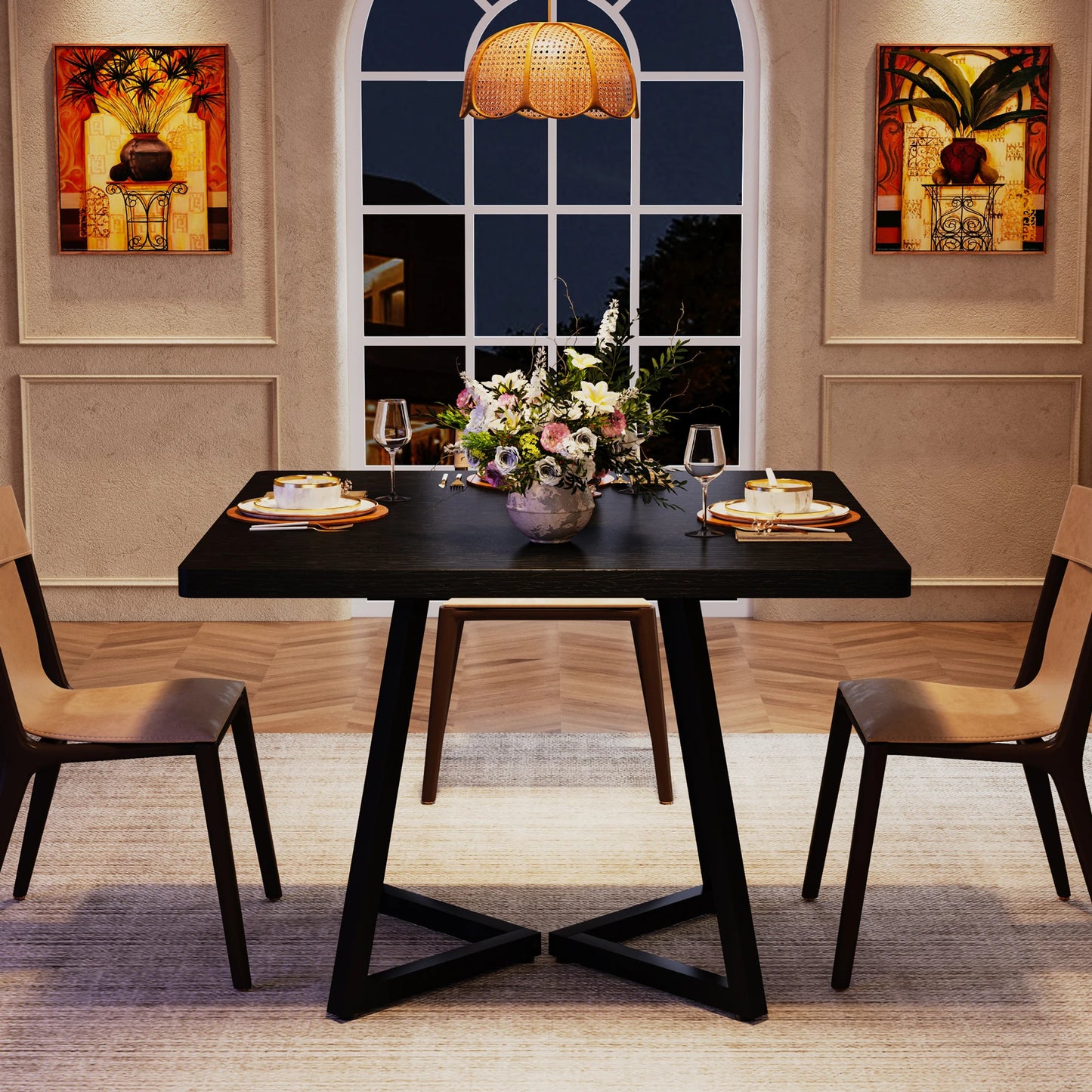 Tribesigns Square Dining Table for 4, 31.5" Industrial Dinner Table with Metal Base, Wood Kitchen Table for Dining Room