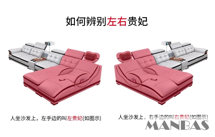 Linlamlim Luxury Genuine Leather Sectional Sofa with Adjustable Headrests, Projector, Speaker and Storage for Living Room Couch