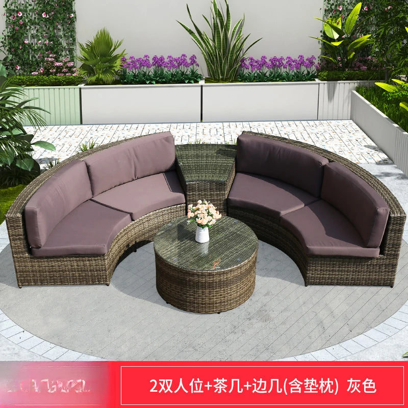 ZYH outdoor round rattan sofa combination leisure villa semi-circular rattan chair sofa