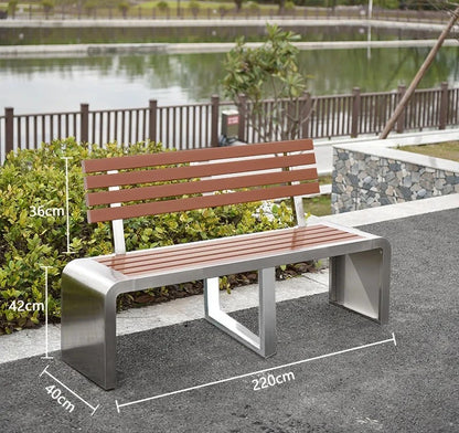Dossier de jardin en fer forgé, banc de loisirs solide Anti-Corrosion, banc d'extérieur moderne en acier inoxydable, plastique et bois, Patio Park