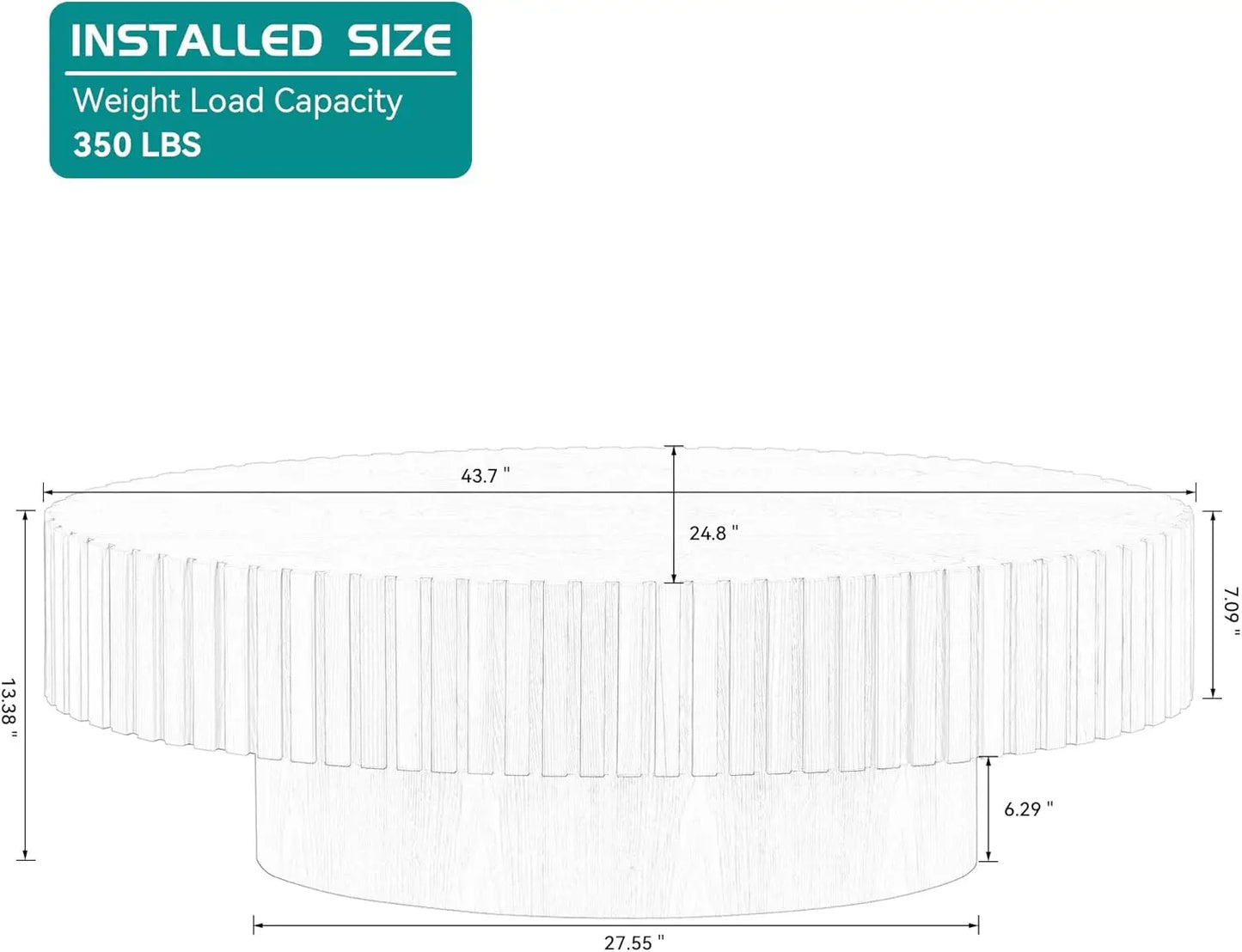 Contemporary Circle Fluted Drum Design Walnut Oval Coffee Table Modern Wood Coffee Table for Living Room(43.7'' x24.8''x13.38'')