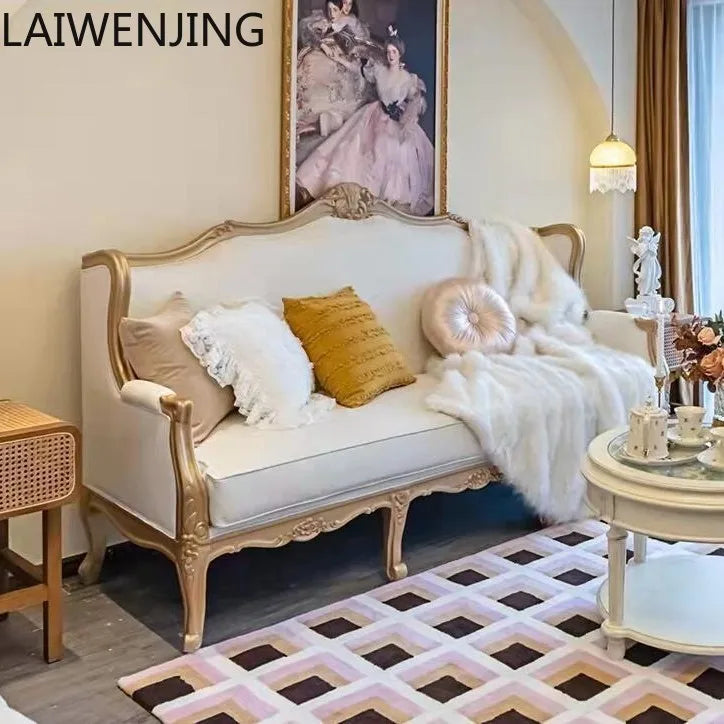 HLZ solid wood sofa three-person small apartment living room European light luxury combination furniture retro