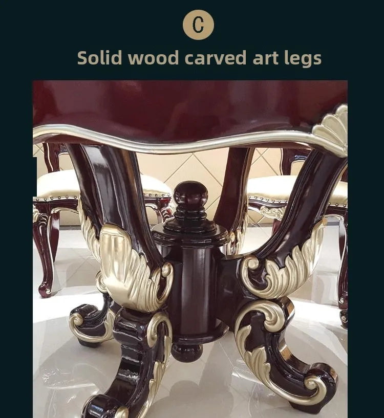 European Style Marble Dining Table Chair Set All Solid Wood Carved for 6-8 People for Restaurant Small Household Hotel