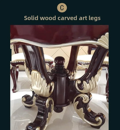 European Style Marble Dining Table Chair Set All Solid Wood Carved for 6-8 People for Restaurant Small Household Hotel