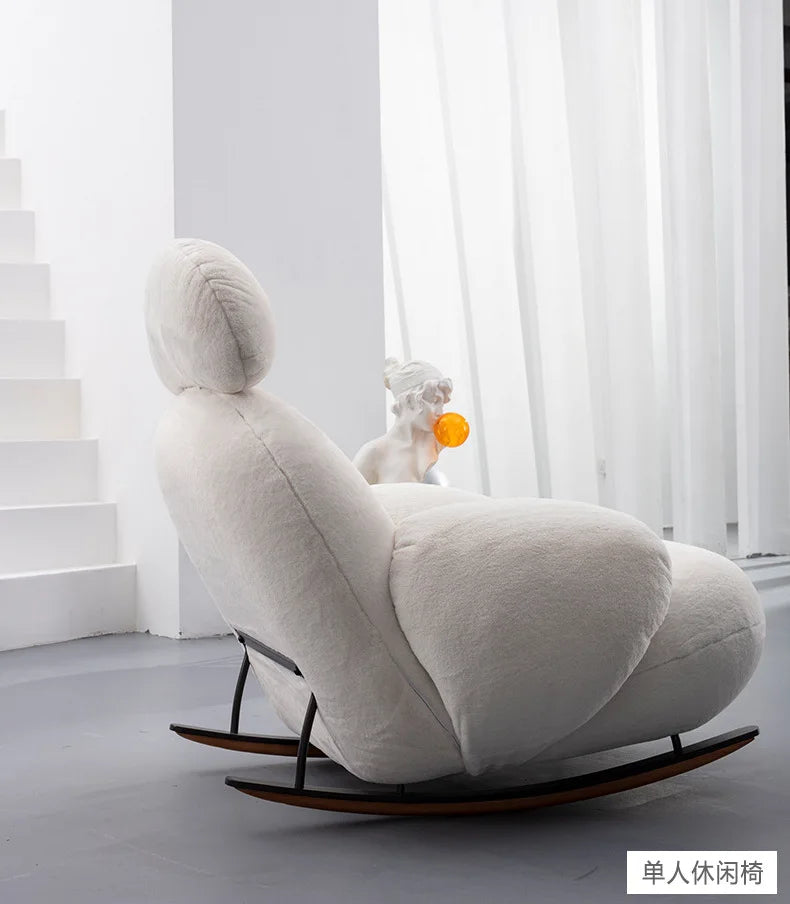 Large Rocking Living Room Chair Recliner White Comfortable Modern Chair Nordic Luxury Fluffy Mecedoras De Adultos Home Furniture