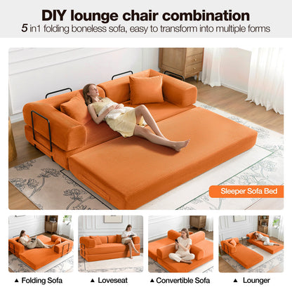 79" Convertible Sofa Bed with Fixed-Shape Frame, Modular Corduroy Sleeper Sofa, Folding Mattress Couch for Small Spaces