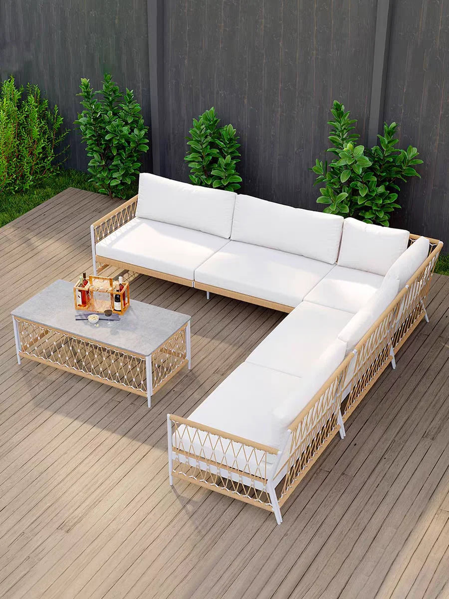 Coffee Table Outdoor Garden Sofas Villa Combination Terrace Waterproof Garden Sofas Hotel Metal Furniture Sofá Jardín MHHYSF