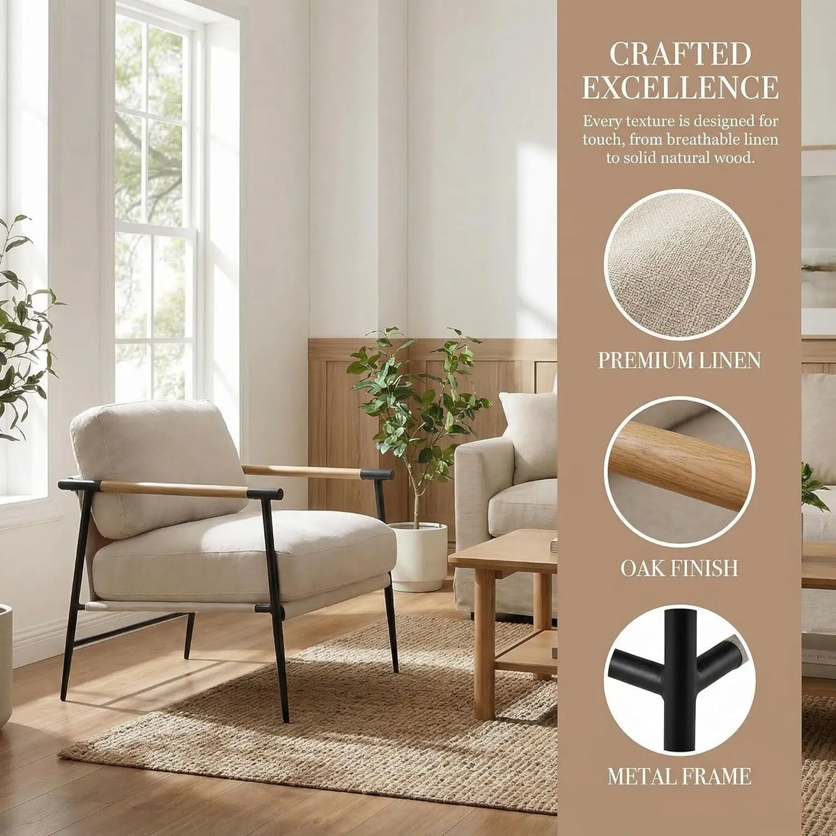 Beige Chenille Accent Chair Modern Living Room Chair with Metal Legs Armchair Lounge Chairs Upholstered Comfy, Customized
