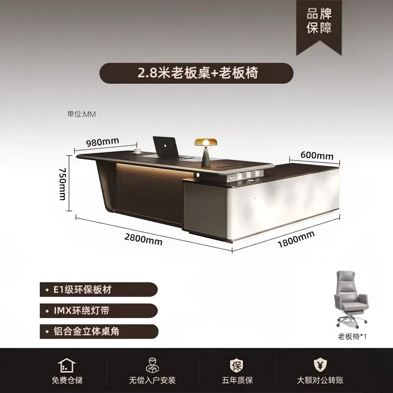 High Quality Light LuxuryOffice Desk Boss L Shaped Work Manager Computer Desks Executive Shelf Escritorio Oficina Furniture