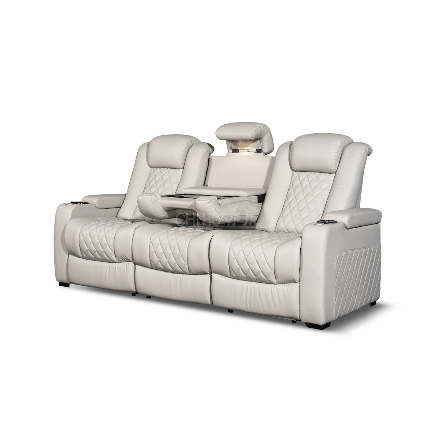 White Color 3seater Electric Cinema Sofa Home Theater Furniture Cinema Interior Home Theater Laydown Table Recliner Sofa Chair