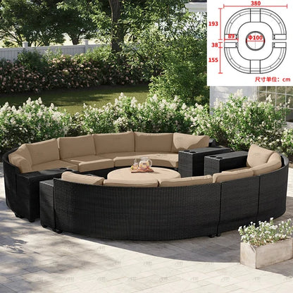 Sofa, courtyard, garden, leisure, outdoor living room, semi circular curved rattan chair, terrace, outdoor furniture combination