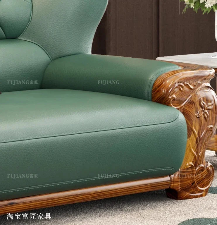 European ebony leather sofa Chinese 1234 living room combination  FT