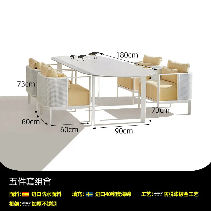 Outdoor stainless steel sofa Hotel sales office Terrace Dining table and chairs