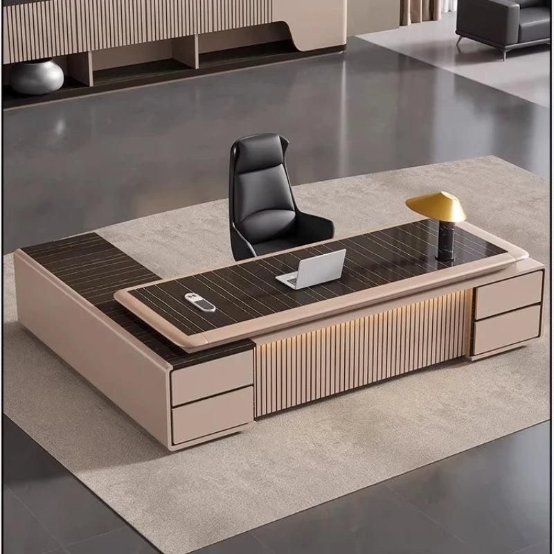 luxury Computer Office Desk Standing L Shaped Writing Boss Table Lift Up Table Gaming Sedentary Filing Cabinet Boss Furniture