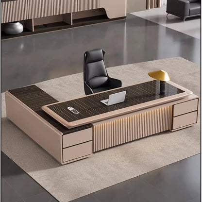 luxury Computer Office Desk Standing L Shaped Writing Boss Table Lift Up Table Gaming Sedentary Filing Cabinet Boss Furniture