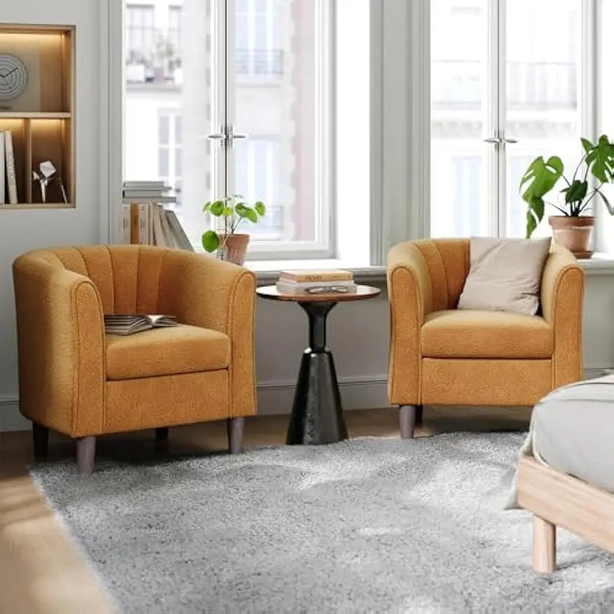 Ottoman Set of 2 - Chenille Accent Chair Mid-Century Modern Small Reading Chair Upholstered Armchair with Footrest  (Set of 2)