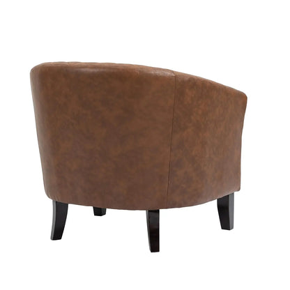Faux Leather Barrel Accent Chairs Set of 2, Round Club Chair Modern Upholstered Armchair for Living Room, Comfy Nailed Trim Arm