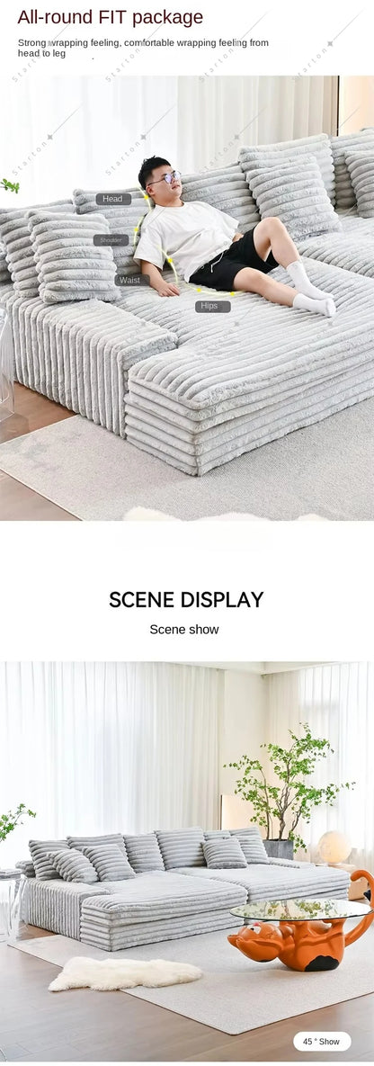 Modern Vacuum Compressed Sofa Plush Corduroy Sectional Sofa Living Room Bedroom Recliner Lazy Sofa Bed Furniture Packing in Box