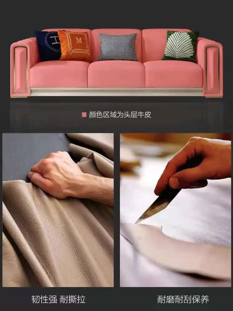 Hong Kong-style light luxury leather s ofa high-end leather sofa villa large apartment corner sofa combination so fa