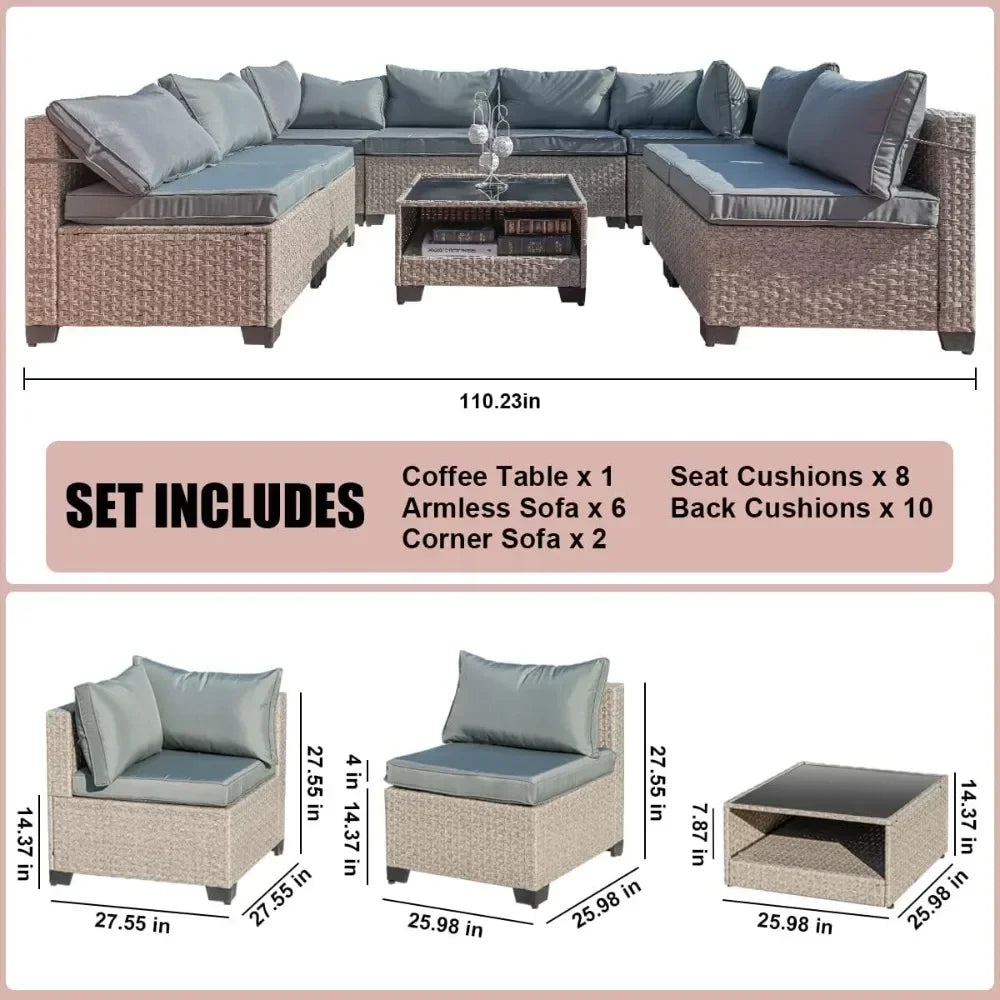 For Garden Furniture 9 Pieces Set, Patio Furniture Set with Storage Table and Cushions, Couch Sofa, Garden Furniture