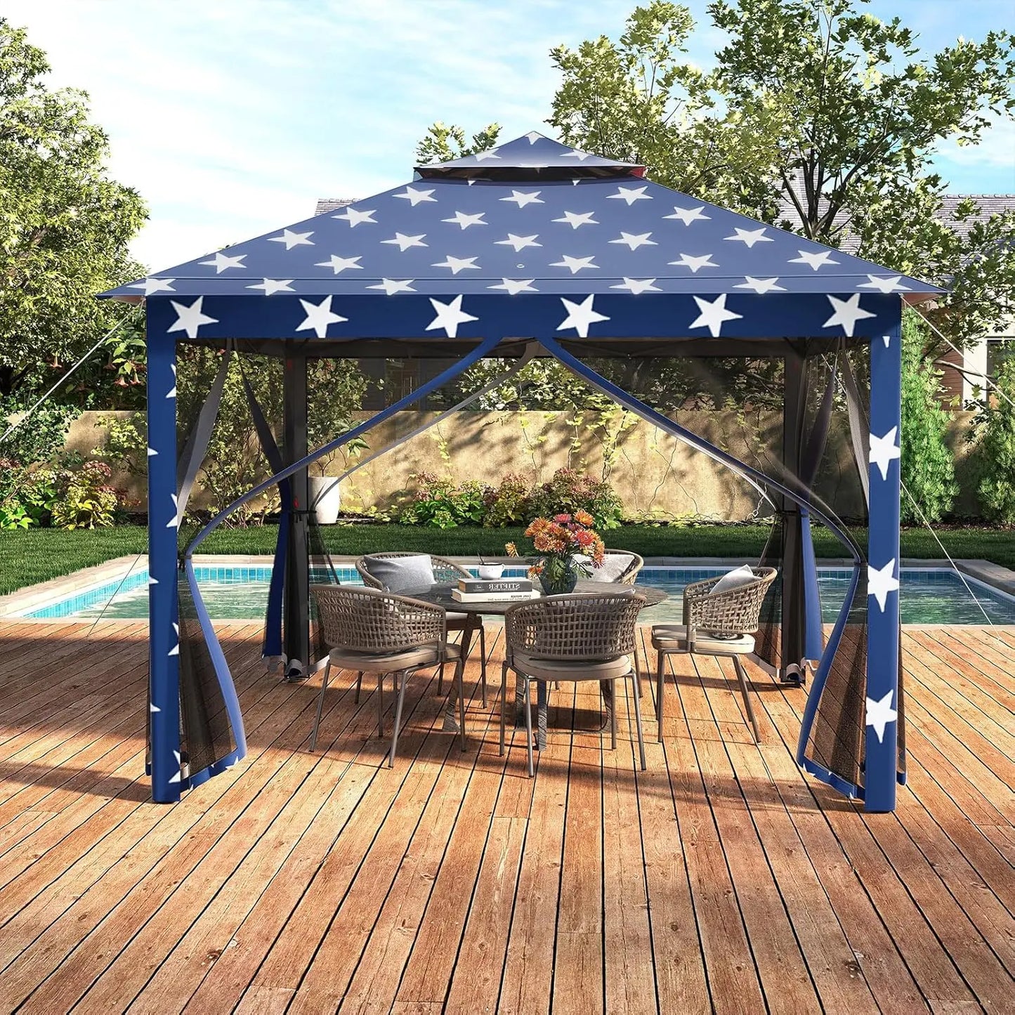 11 ft × 11 ft Pop up Gazebo, Portable Screen Canopy Shelter w/Mesh Netting Sidewalls, Vented Top, Drainage Holes,, Customized