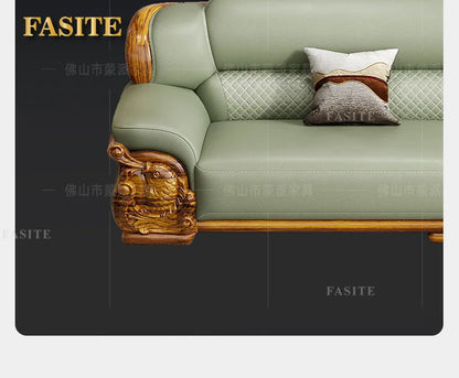 European ebony leather sofa large apartment luxury villa home living room new Chinese furniture solid wood carved fish
