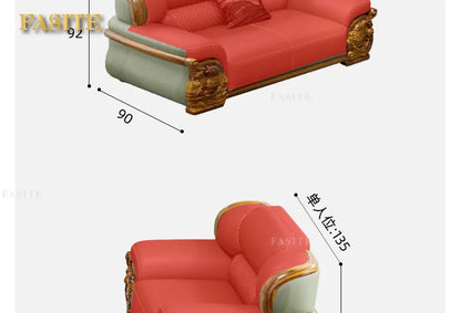 European ebony leather sofa large apartment luxury villa home living room new Chinese furniture solid wood carved fish