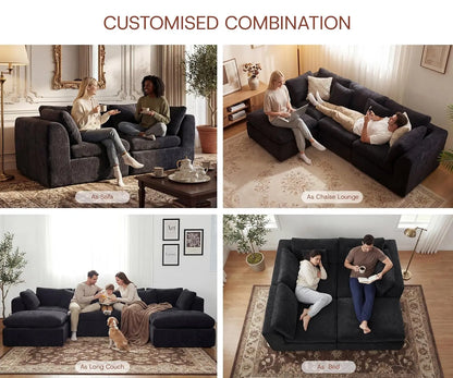 110''Oversized Modular Sectional Sofa Chenille Deep Seat Memory Foam L Shape Ottoman 2 Pillows Washable Cover Living Room Custom