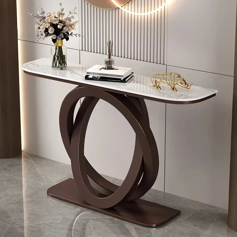 Luxurious Slate Console Tables Italian Semicircular Iron Entrance Cabinet Table Home Furniture Creative Corridor End View Desk T