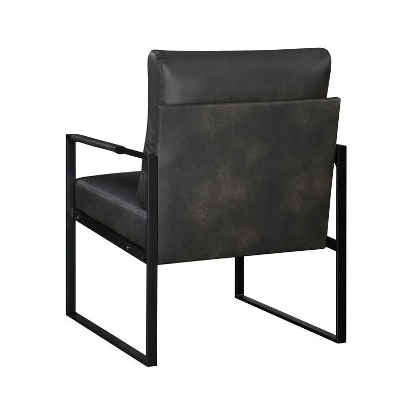 Modern Accent Chair with Cushioned Seat in Dark Gray Faux Leather, Stylish Black Metal Frame, Comfort, Durability, and Elegant