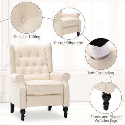 Mid Century Wingback Recliner Chair for Adults, Modern Linen Fabric Push Back Recliner Chairs with Button Tufted, Customized