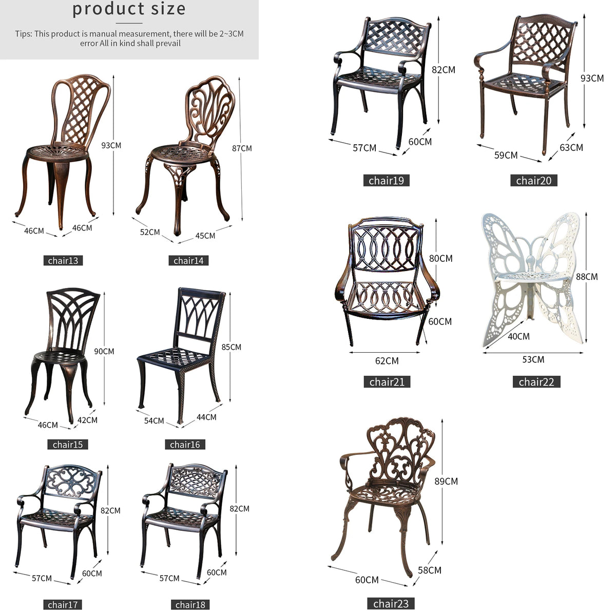 2-Piece Set Cast Aluminum Chairs Outdoor Chair Set Garden Chair Weather-Resistant Patio Metal Chair Bistro Chair
