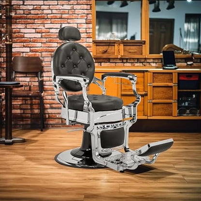 Vintage Heavy Duty Barber Chair Hydraulic Recline with Headrest 360° Rotatable Professional Salon Chair Supports up to 700 Lbs