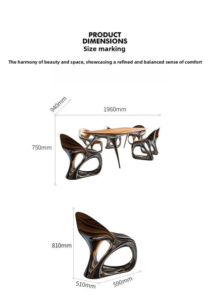 Steel and wood art light luxury dining tables and chairs, art luxury international pavilion furniture