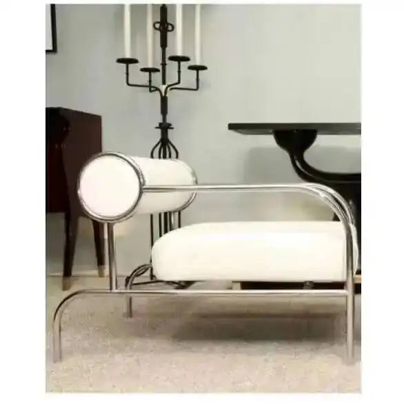 Nordic Fabric Living Room Chairs Stainless Steel Single Sofa Recliner European Living Room Furniture Home Leisure Back Armchair