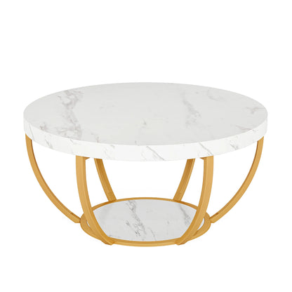 Tribesigns 31.7" Round Coffee Table, Industrial 2-Tier Circle Coffee Table with Storage Shelves, Modern Wooden Sofa Side Table