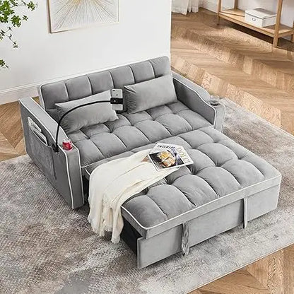 3-in-1 Velvet Sleeper Sofa, Pull-Out Bed, Adjustable Backrest, 55 Loveseat Bed