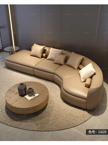 20031A Curved Leather Sofa First Layer Cowhide Semicircle Living Room Italian Modern Simple High-End Elegant