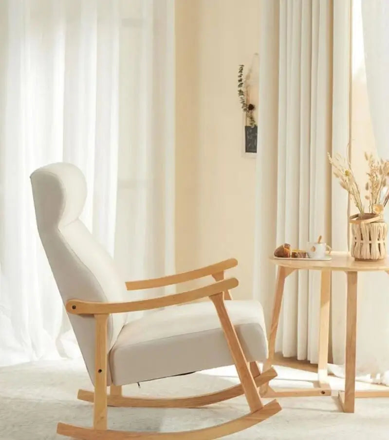 Wooden Rocking Chair Lounge Chair High Backrest Rocking Armchair Accent Chair with Lumber Pillow